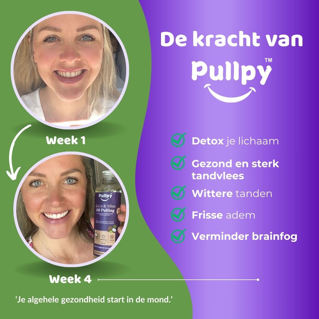 Pullpy Oil Pulling Coco & Mint met 8 Oliën + Vitamines D3, E & K2 | Zeg vaarwel tegen tandplak, slechte adem & gevoelig tandvlees - Pullpy