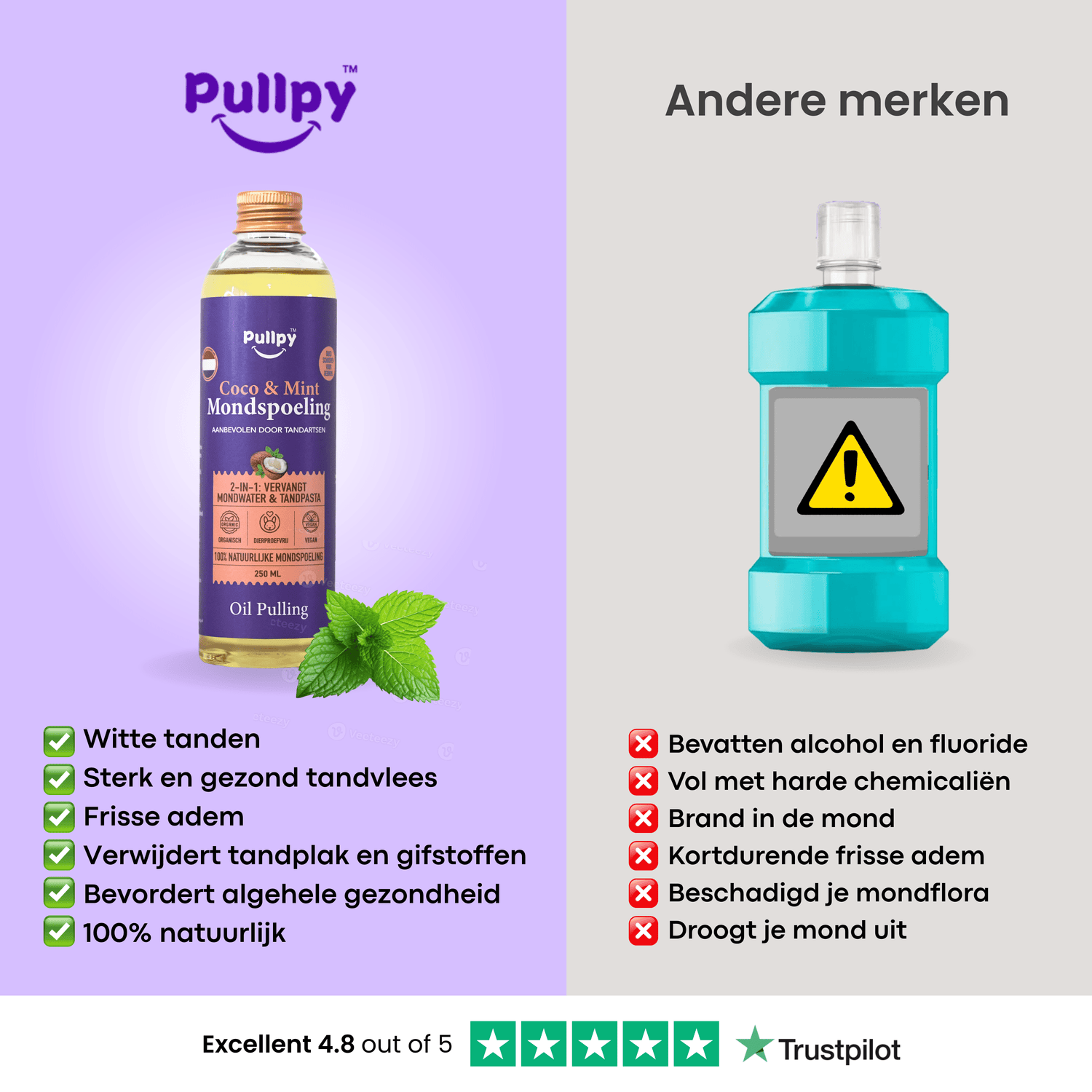 1 Fles 1 Tongschrapers 1 Tandborstels - Pullpy