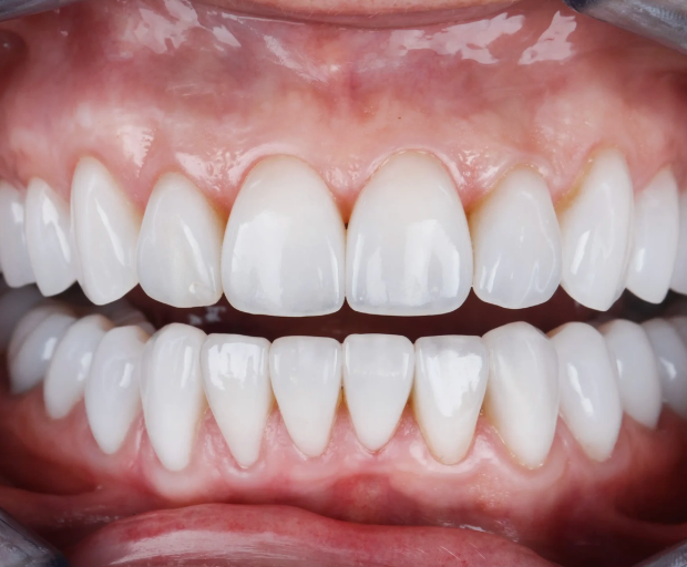 Personne souriante, accent sur les gencives (naturel).
