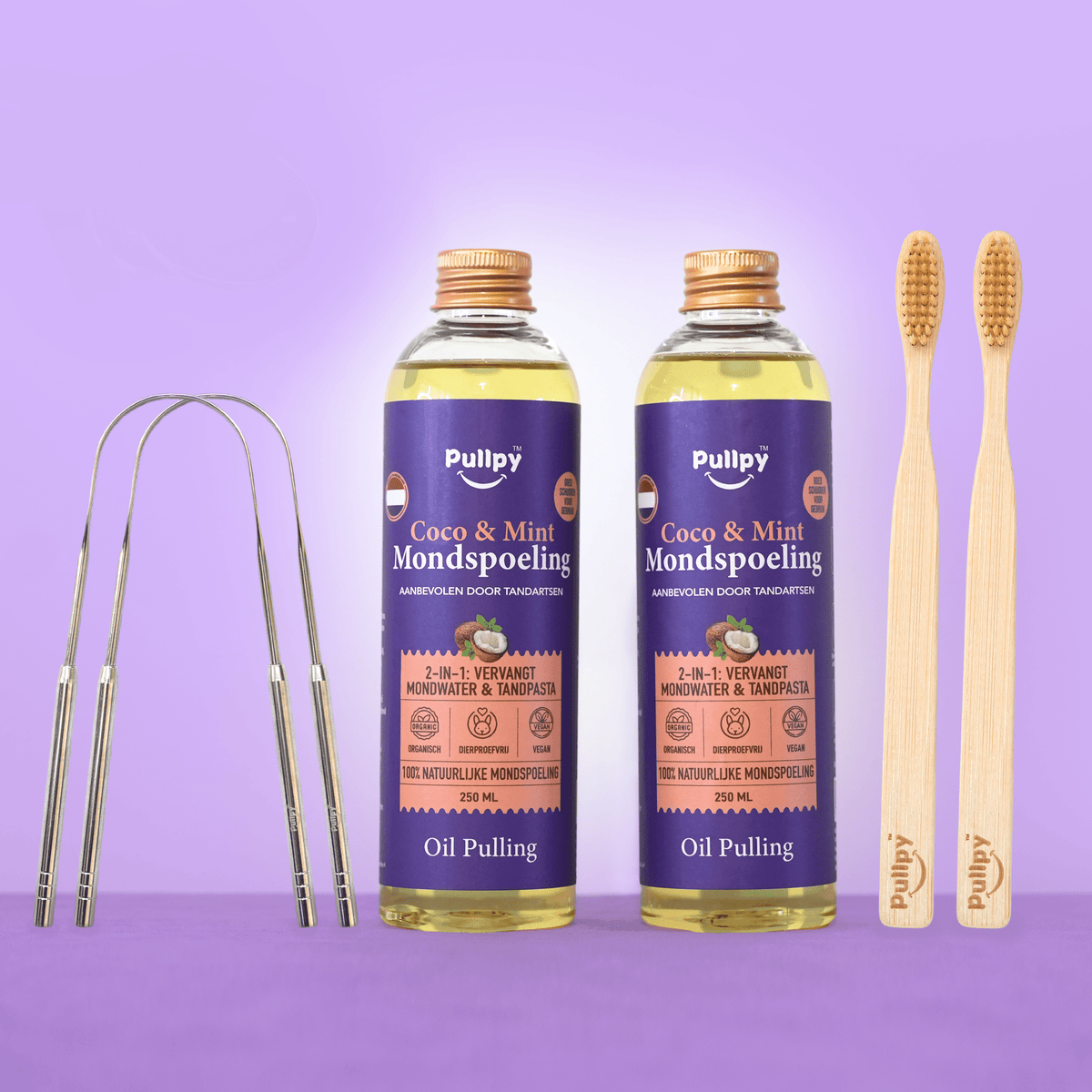 DUO COMBO Mondspoeling Oil Pulling Coco & Mint met 8 Oliën + Vitamines D3, E & K2 | Zeg vaarwel tegen tandplak, slechte adem & gevoelig tandvlees! - Pullpy