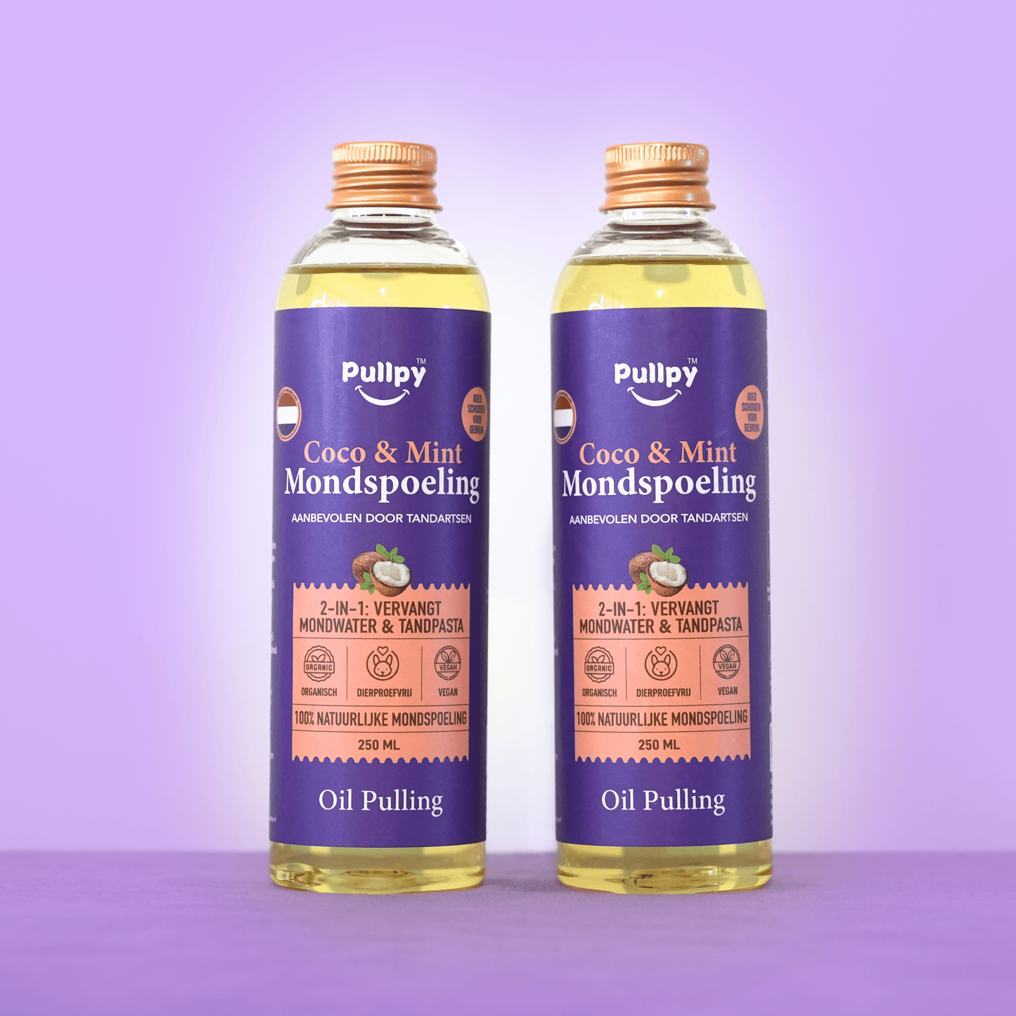 DUO Mondspoeling Coco - Munt Oil Pulling met 8 Essentiële Oliën & Vitamines D3, E & K2 | Zeg vaarwel tegen tandplak, slechte adem & gevoelig tandvlees - Pullpy