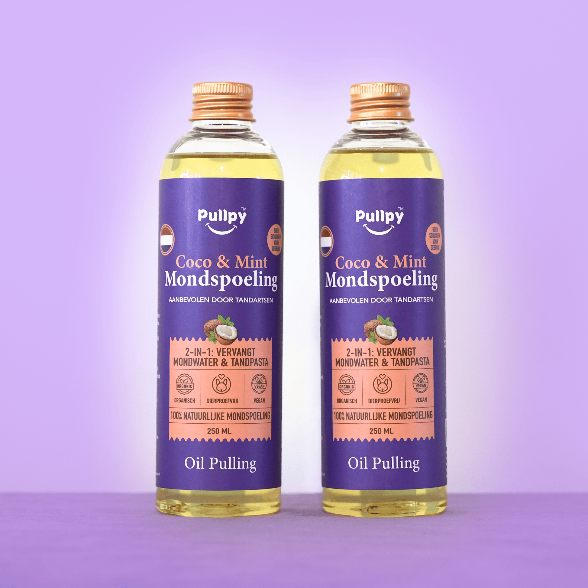 DUO Mondspoeling Coco - Munt Oil Pulling met 8 Essentiële Oliën & Vitamines D3, E & K2 | Zeg vaarwel tegen tandplak, slechte adem & gevoelig tandvlees - Pullpy