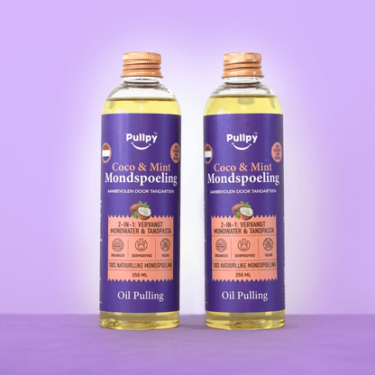 DUO Mondspoeling Coco - Munt Oil Pulling met 8 Essentiële Oliën & Vitamines D3, E & K2 | Zeg vaarwel tegen tandplak, slechte adem & gevoelig tandvlees - Pullpy