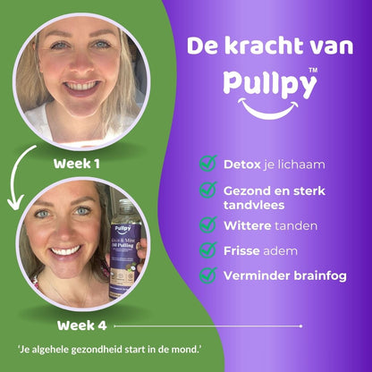 Pullpy Oil Pulling Coco & Mint met 8 Oliën + Vitamines D3, E & K2 | Zeg vaarwel tegen tandplak, slechte adem & gevoelig tandvlees - Pullpy
