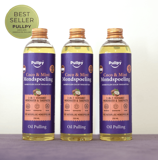 TRIPPLE Mondspoeling Coco - Munt Oil Pulling met 8 Essentiële Oliën & Vitamines D3, E & K2 | Zeg vaarwel tegen tandplak, slechte adem & gevoelig tandvlees - Pullpy